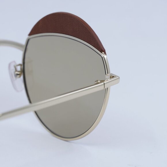 Loewe LW40007U 33N Sunglasses Gold Brown Leather Round Frame - Picture 5 of 12